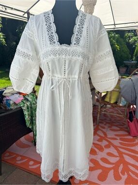 NWT Anthropologie Eri + Ali white cotton boho peasant dress size XS